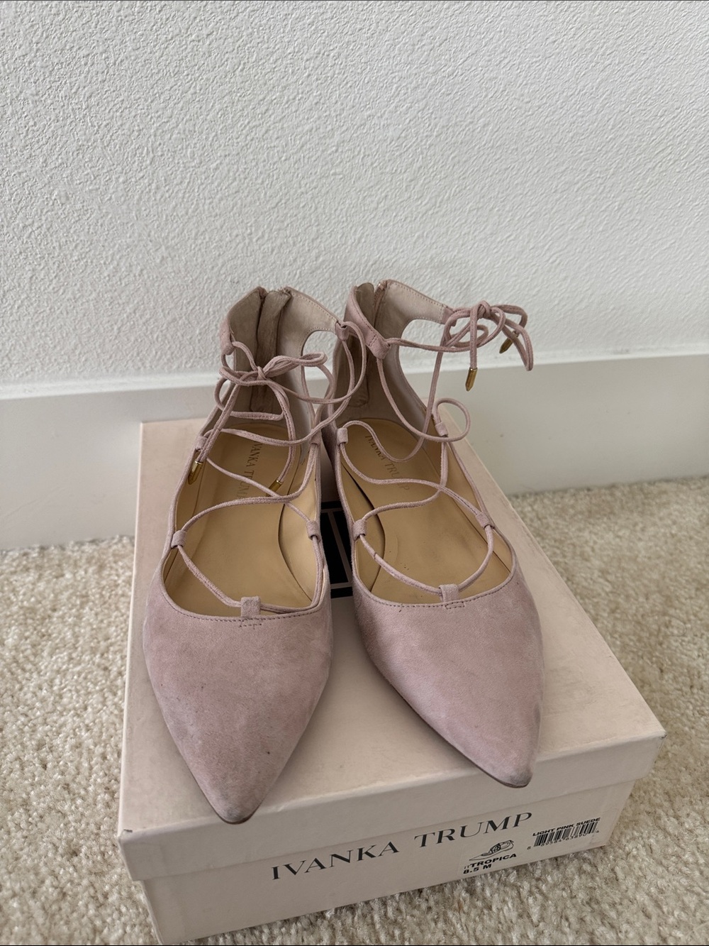 Ivanka Trump Dusty Blush Lace-Up Pointed Flats